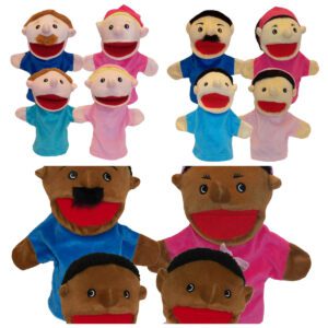 Collage showing photos of the three types of Family Hand Puppets available at Diversity in Toys.