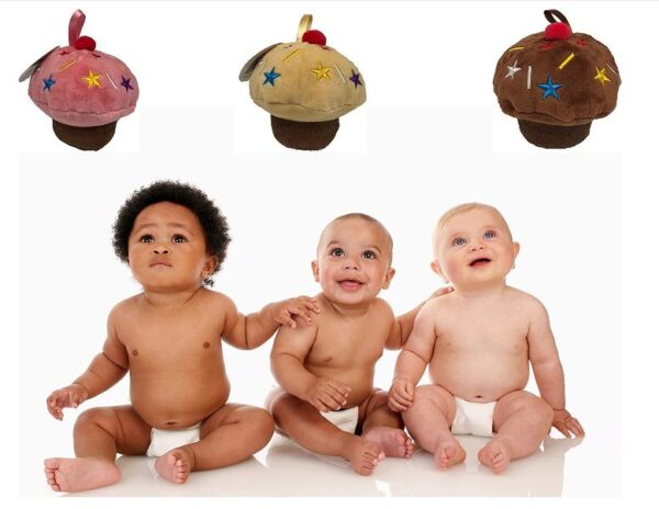 babies with plush cupcake sensory toys