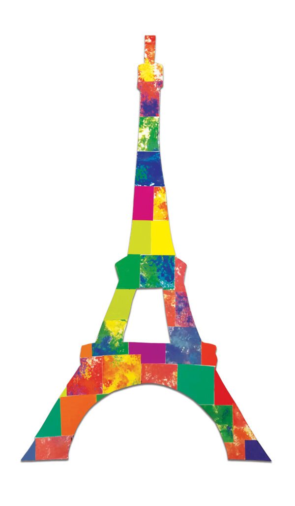 An example of a finished craft using the Paper Mosaic Squares. This craft features the silhouette of the Eiffel Tower.