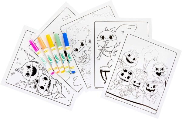 Example pages from the Color Wonder Baby Shark Coloring Book set with 5 Mess-Free Markers
