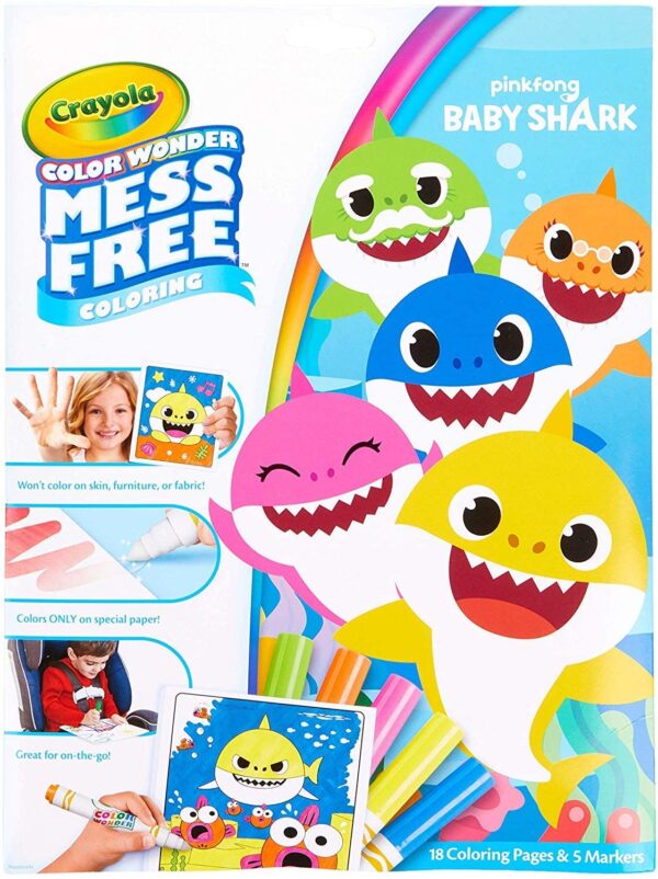 The front cover of the Color Wonder Baby Shark Coloring Book set.
