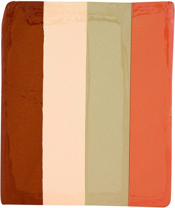 A picture of the four skin tone shades included in the Sargent Art Modeling Clay package: light brown, peach, chocolate milk, and terracotta.