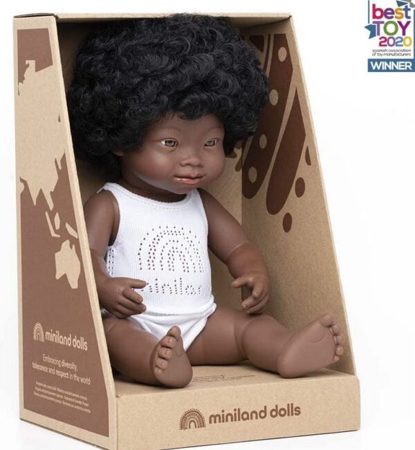 african american curly hair ethnic doll with down syndrome in box