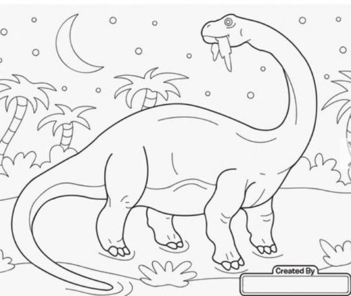 An example of a coloring page from the Melissa & Doug Jumbo Drawing Pad, featuring a dinosaur eating leaves.