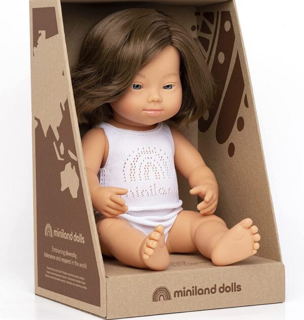 cuacasian girl ethnic doll with down syndrome in box