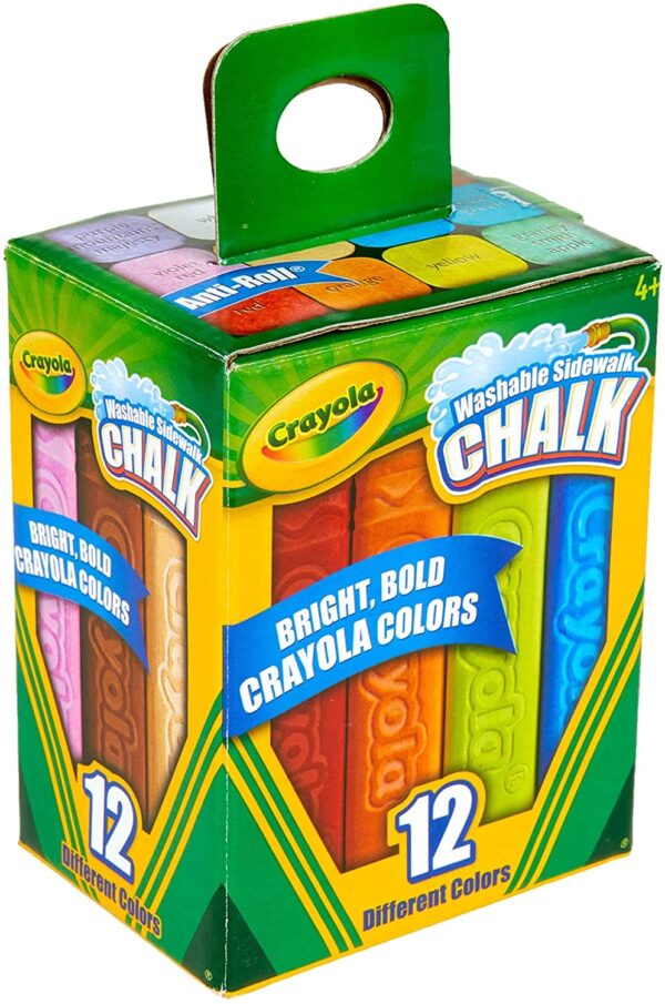 A box of bright bold Crayola sidewalk chalk
