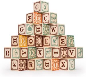 An alphabet block set with animals