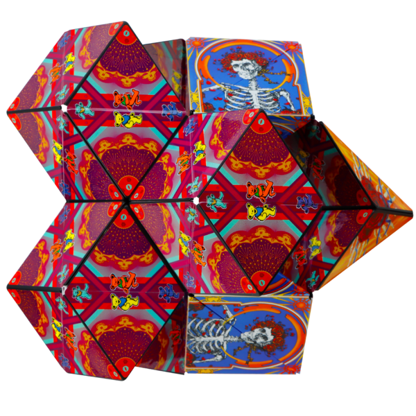 One of the shapes possible to make with the Shashibo Shape Shifting Puzzle Box - Grateful Dead Skull & Roses puzzle box.