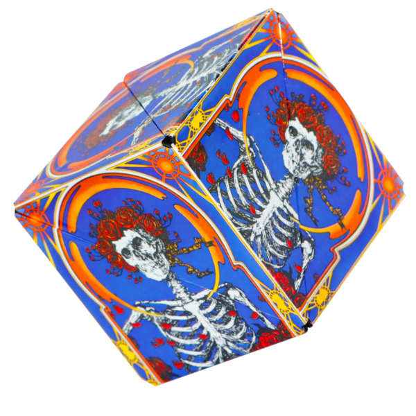 The starting shape of the Shashibo Shape Shifting Puzzle Box - Grateful Dead Skull & Roses product, featuring the Skull & Roses album cover artwork.