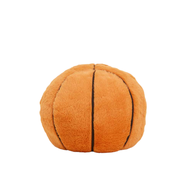 A plush basketball sensory toy viewed from the side.