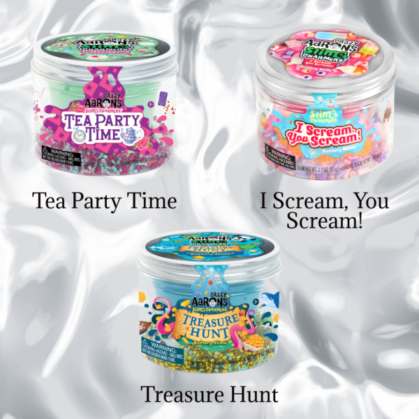 Crazy Aarons Buttery Slime Charmers Bundle Featuring Tea Party TIme, I Scream You Scream!, Treasure Hunt