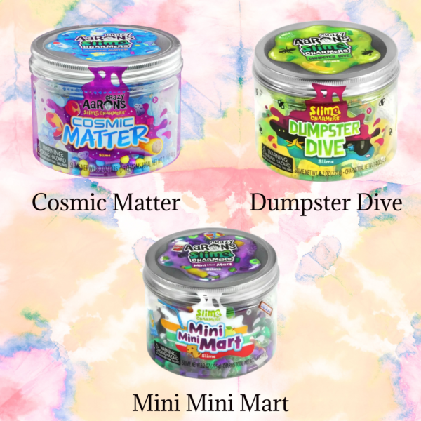 Crazy Aarons Clear Slime Bundle Featuring Cosmic Matter, Dumpster Dive, and Mini Mini Mart