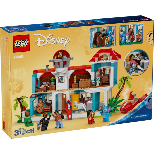 The back of the box for LEGO Disney's Lilo & Stitch Beach House Playset