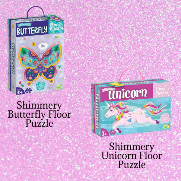 Peaceable Kingdom Shimmery Butterfly & Shimmery Unicorn Floor Puzzle Bundle