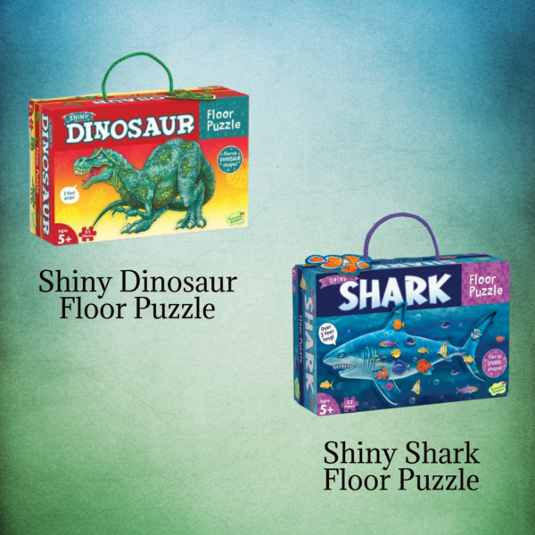 Peaceable Kingdom's Shiny Dinosaur and Shiny Shark Floor Puzzle Bundle