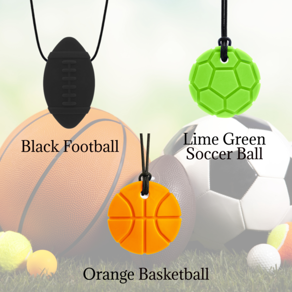 ARK Sports Fan Chewelry Set Featuring Black Football, Lime Green Soccer Ball, Orange Basketball Pendant Necklaces
