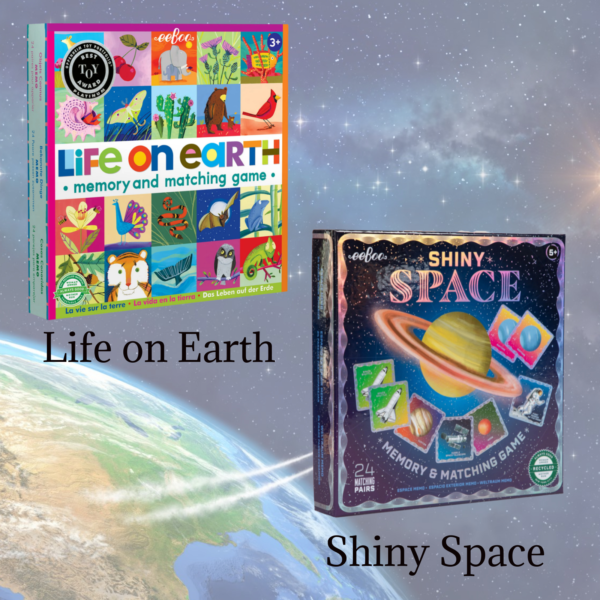 Earth to Space Matching Game Bundle Featuring eeboo Life on Earth Memory & Matching Game MGLOE3 and Shiny Space Memory & Matching Game MGSSP