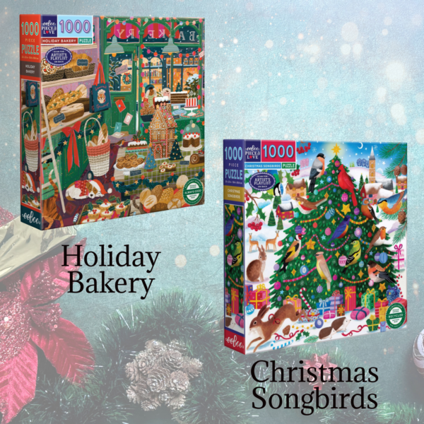 Holiday Cheer 1000-Piece Puzzle Bundle Featuring eeBoo Holiday Bakery PZT774 and Christmas Songbirds PZT204 Puzzles