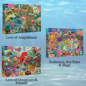 Water Life 100-Piece Puzzle Bundle Featuring eeboo Love of Amphibians PZAPB, Seahorses, Sea Stars & Slugs PZH110, Love of Octopuses & Friends PZH143 Puzzles