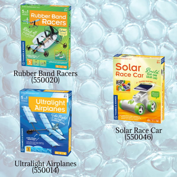 Flight & Speed STEM Adventure Bundle Featuring Thames and Kosmos Rubber Band Racers 550020, Solar Race Car 550046, Ultralight Airplanes 550014