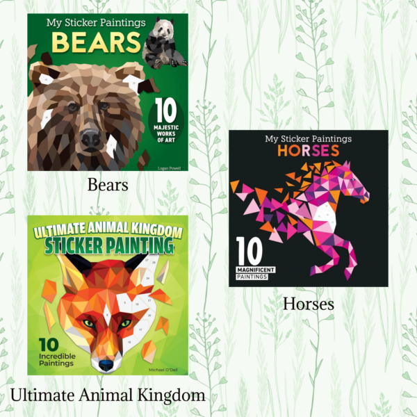 Mosaic Sticker Book Bundle Wildlife Featuring Bears, Horses, and Ultimate Animal Kingdom