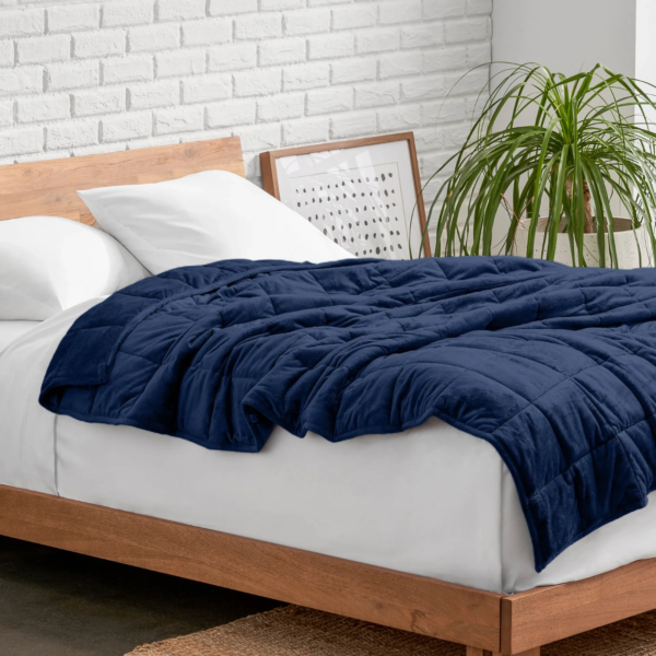 Weighted Minky Fleece Blanket Bare Home Dark Blue