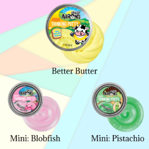 Crazy Aarons Snack & Squish Bundle Featuring a full size Better Butter and two mini putty tins Blobfish and Pistachio