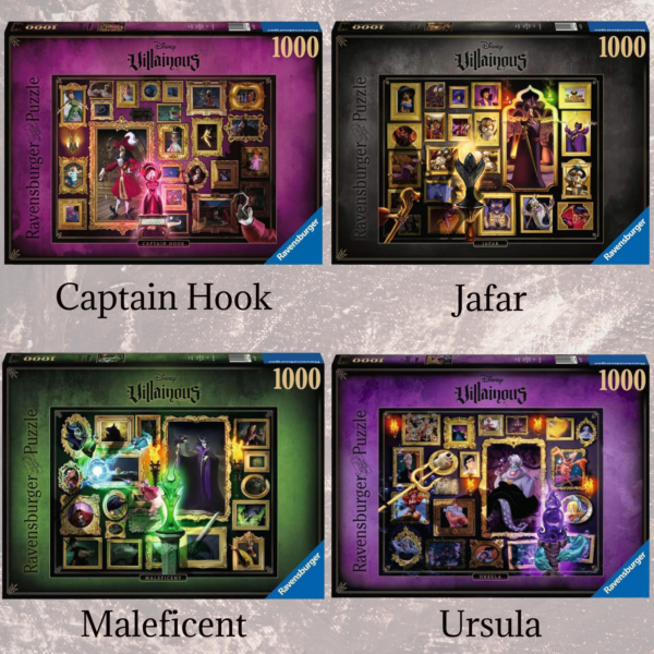 Ravensburg Puzzle Disney Villainous Bundle Featuring Jafar, Ursula, Maleficent, and Captain Hook 1000 Piece Puzzles